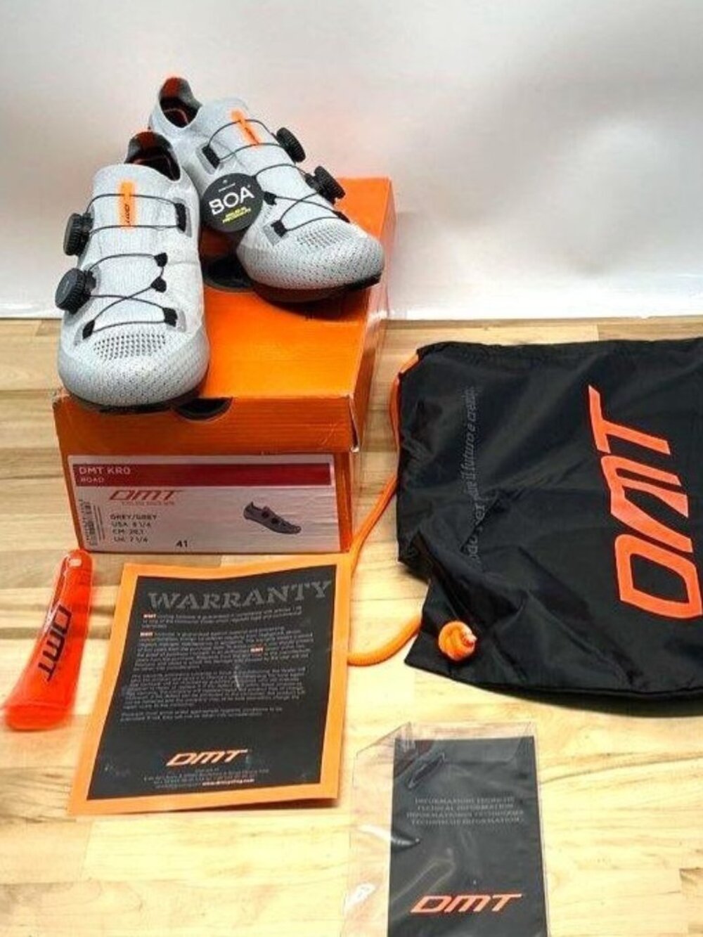 DMT KR0 Carbon 3D Knit Road Cycling Shoes Grey Orange EU 41 Dual BOA